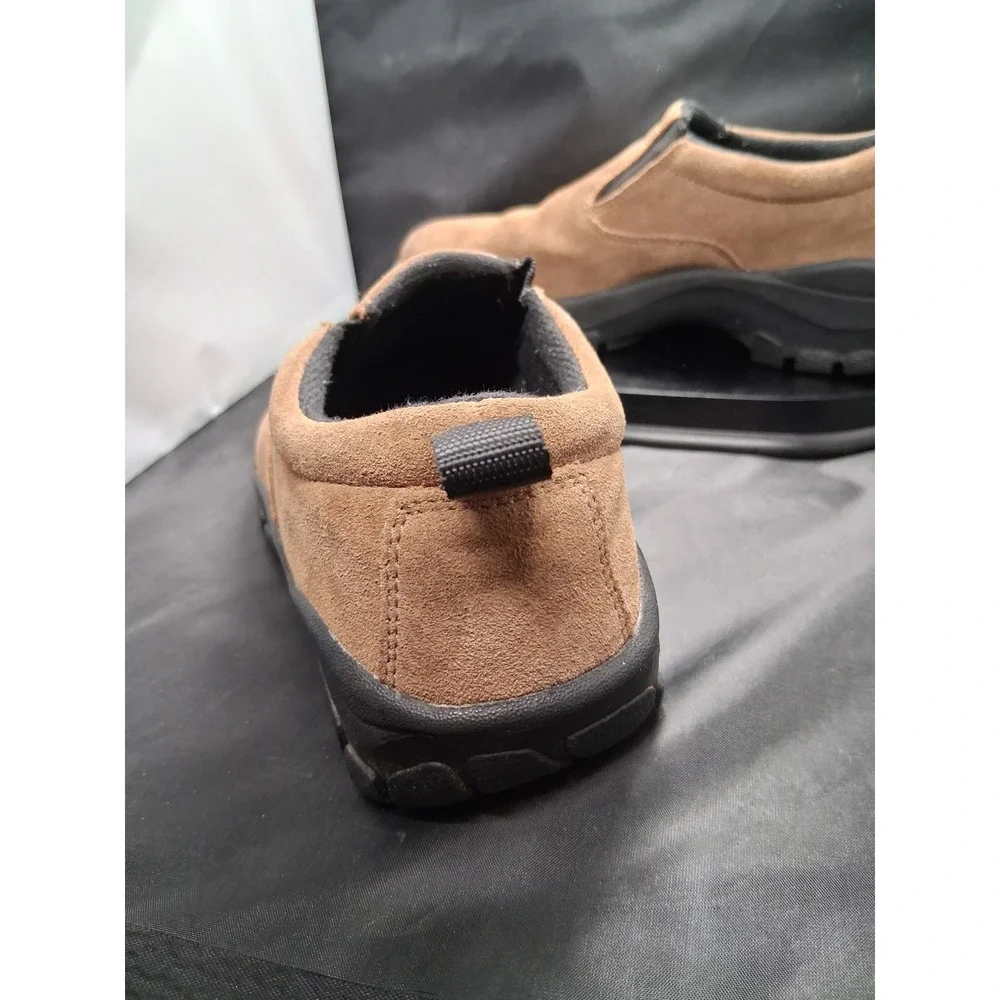 Lands End Womens Tan Suede Slip On Loafers Lug Sole Walking Shoes Size 5HB